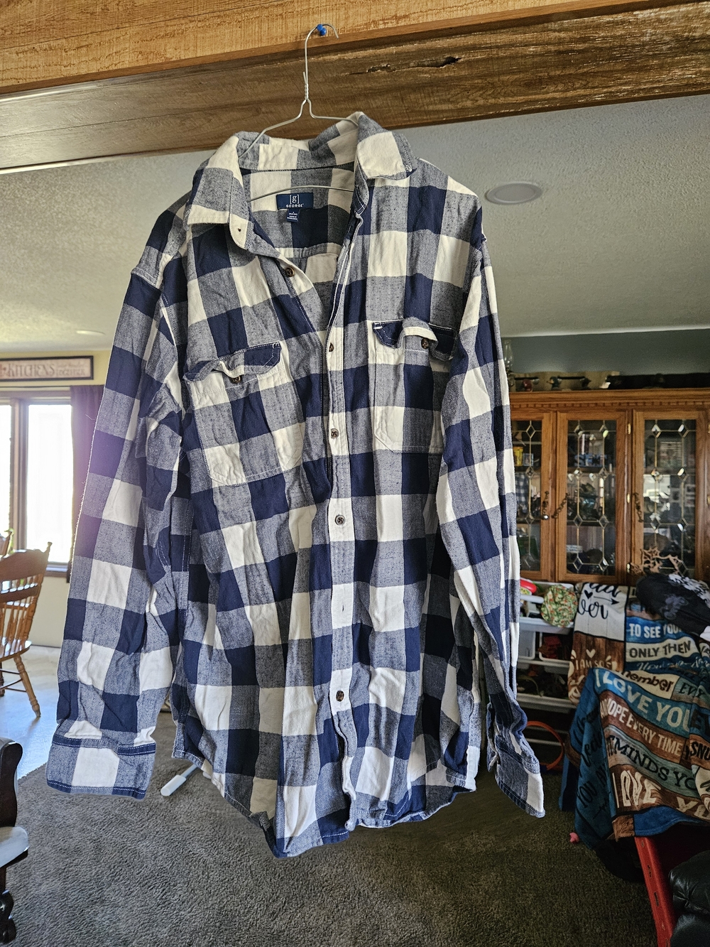 George Blue and White Plaid Button-Up Shirt
